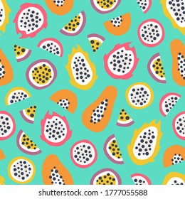 Trópico de frutos de verano abstracto de fondo de patrón sin fisuras dibujado a mano.