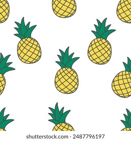 Tropical summer fruit pineapple. Pineapple ananas seamless pattern, background. Vector