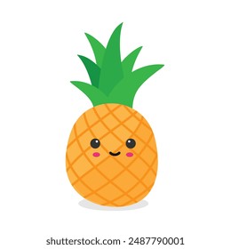 Carácter tropical de la piña de la fruta del verano aislado sobre fondo blanco. Ilustración vectorial