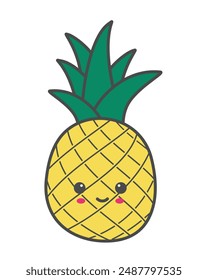 Carácter tropical de la piña de la fruta del verano aislado sobre fondo blanco. Ilustración vectorial