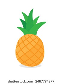 Tropical summer fruit pineapple isolated on white background. Pineapple cartoon vector icon. Illustration for kids and children books. Learning fruits