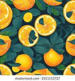 Patrón de frutos tropicales de verano sin fisuras en estilo de dibujos animados modernos. Árbol de cítricos con diseño de tela a mano con naranjas, limones y flores.