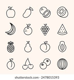 TROPICAL SUMMER FRUITS ICON SET