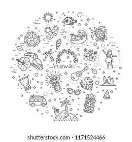 Tropical summer, hawaii icon set with white background