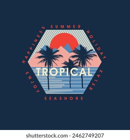 Tropical summer holiday beach happiness palm tree graphic tee