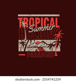 Tropical summer holiday paradise  typography print graphic tee design