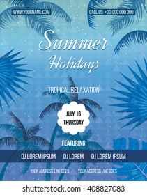 Tropical Summer holiday vector background. Summer fun. Hand lettering typography poster. 