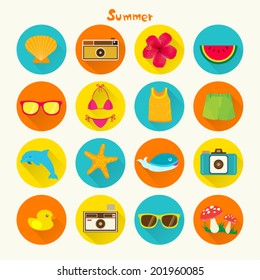 Tropical Summer Holiday Vector Icon Set