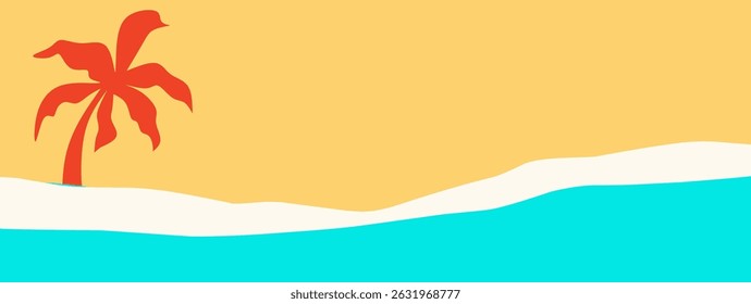 Tropical summer horizontal design templates with copy space, palm tree, wave, sky on colorful background for banner, greeting card, summer beach poster, social media, advertising. Fun concept vector