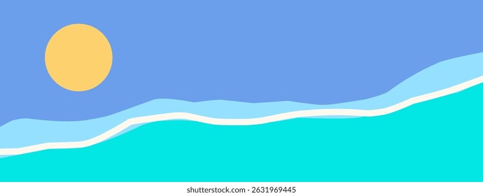 Tropical summer horizontal design templates with copy space, sea, wave, blue sky on colorful background for banner, greeting card, summer beach poster, social media, advertising. Fun concept vector.