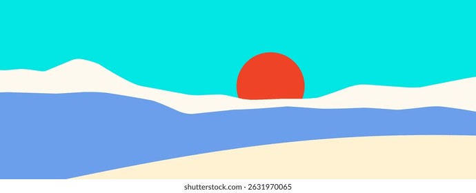 Tropical summer horizontal design templates with copy space, sea, wave, sun, sky on colorful background for banner, greeting card, summer beach poster, social media, advertising. Fun concept vector