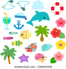 Tropical summer illustration set