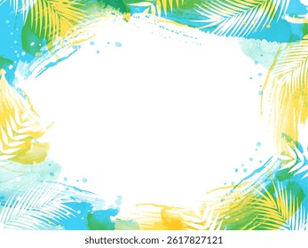 Tropical summer image frame watercolor_vector illustration
