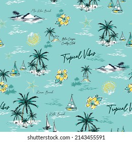 Tropical Summer Island in Phuket Thailand seamless pattern vector Illustration  Design for fashion   fabric  textile  wallpaper  wrapping   all prints 
