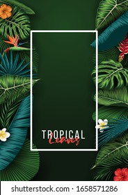Tropical summer leaves background with jungle plants