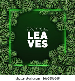 Tropical summer leaves background with jungle plants