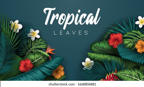 Tropical summer leaves background with jungle plants