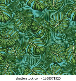 Tropical summer leaves seamless pattern. vector background