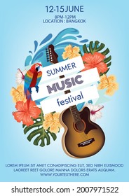 tropical summer music festival poster for beach party