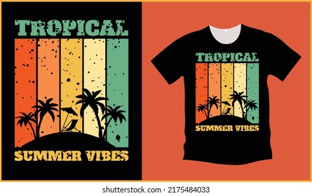 Tropical summer, new and unique typography, surfing, wave, palm tree, holidays t-shirt printing design for girls, mens and boys. Summer beach tee shirt design template.
