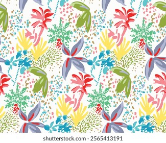 tropical summer palm beach pattern in vector.Abstract seamless pattern with tropical palm leaves silhouette grunge vector.Seamless colorfull floral pattern, tropical flowers with leaves.