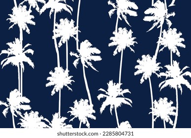 Paleta tropical de verano silueta de árbol de silueta de silueta de árbol sin costura Ilustración vectorial sobre fondo naval