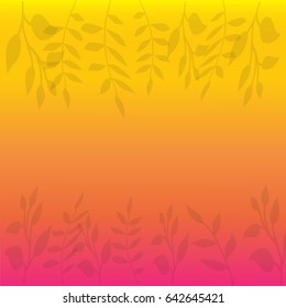 Tropical summer paradise background. Tree leaves at colorful sunset gradient. Vector illustration 