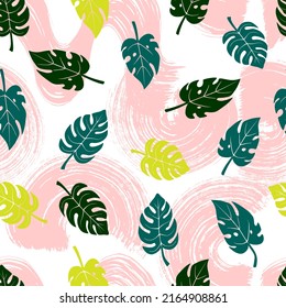tropical summer pattern monstera leaves on abstract texture vector seamless pattern