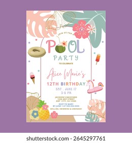 Convite de Aniversário Tropical Summer Pineapple Beach