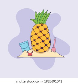 Tropical summer pineapple cartoon vector illustration