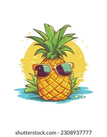 tropical summer pineapple illustration, tropical summer pineapple Vector 