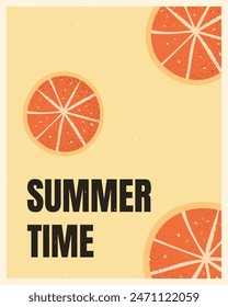 Tropical summer poster in retro style. Retro summer banner, illustration. Summer fruits