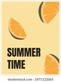 Tropical summer poster in retro style. Retro summer banner, illustration. Summer fruits