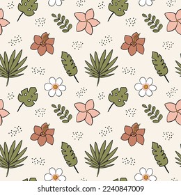Tropical summer print, floral retro seamless pattern