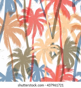 Tropical summer print with palm. Seamless pattern