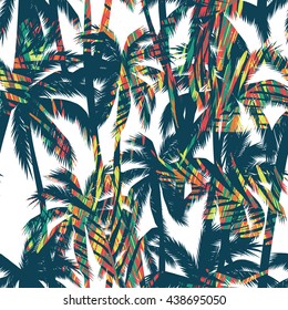Tropical summer print with palm. Seamless pattern