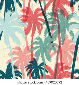 Tropical summer print with palm. Seamless pattern
