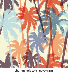 Tropical summer print with palm. Seamless pattern