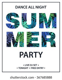 Tropical summer print with slogan for t-shirt graphic and other uses. Vector illustration. Poster for summer party