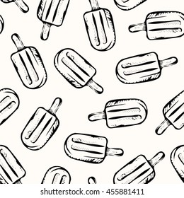 Tropical summer print for t-shirt, apparel, textile or wrapping. Pattern with popsicles in black and white silhouette. Vector is seamless and repeatable.