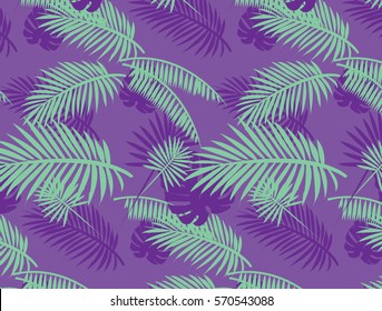 Tropical Summer Purple and Green Leaves Pattern
