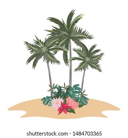 tropical summer relax holiday outdoor palms with flowers cartoon vector illustration graphic design