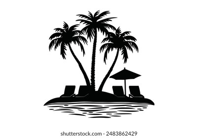 Tropical Summer Resort Silhouette Vector isolated on a white background