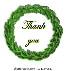 Tropical summer round vector banner with palm leaf decorations and "thank you" text. Concept on white isolated background, for web design, poster, decoration. Eps 10.