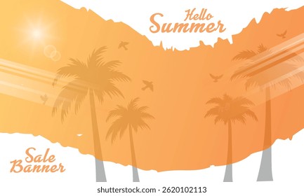Tropical Summer Sale Banner with Palm Tree Silhouettes. Season graphic design. Hot Sunny Days. Vector illustration.