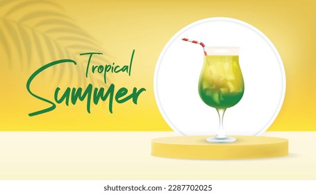 Tropical summer sale banner template with product podium