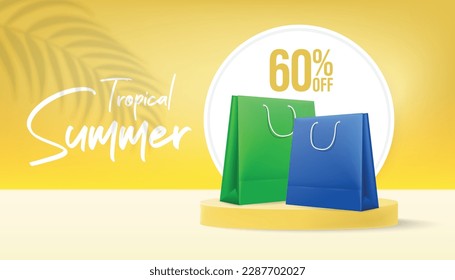 Tropical summer sale banner template with product podium