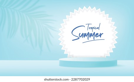 Tropical summer sale banner template with product podium