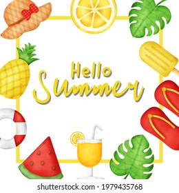 Tropical summer sale banner  in watercolor style