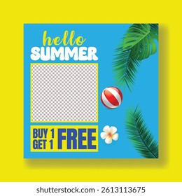 Tropical Summer sale social media post, web banner editable template, summer vacation, holiday, summer pool party social media flyer or poster design with summer tropical vector background